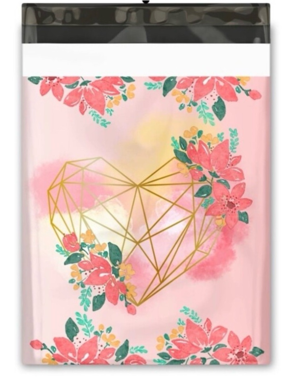 10 Pink & Purple Floral Gold Geometric Heart Polys